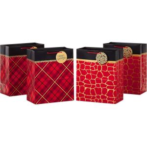 Hallmark 6″ Small Holiday Gift Bags (8 Bags: Winter Foliage, Rustic Snowman, “Joy” on Red, Black and White Trees) for Gift Cards, Winter Wedding Party Favors, Teacher Presents(1 Count (Pack of 4))