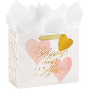Hallmark 7″ Medium Horizontal Gift Bag with Tissue Paper (Happy Ever After) for Weddings, Engagements, Bridal Showers(Happily Ever After)