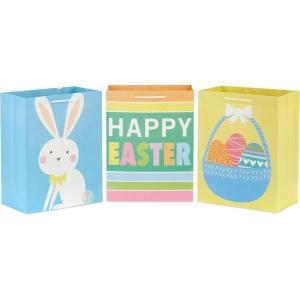 Hallmark 9″ Medium Easter Gift Bag Bundle (4 Bags: Happy Easter, Stripes, Eggs, Bunny) for Kids, Grandchildren, Nieces, Nephews(1 Count (Pack of 3))