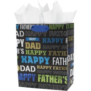 Hallmark 9″ Medium Gift Bag with Tissue Paper (Cheers! Beer Mug) for Christmas, Father’s Day, Birthdays, Graduations, Promotions, New Jobs or Any Occasion(Best Dad (Black))