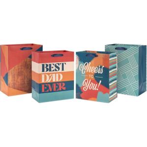 Hallmark 9″ Medium Gift Bags for Him (4 Bags: Best Dad Ever, Cheers to You, Wood Grain) for Father’s Day, Birthdays, Graduations(1 Count (Pack of 4))