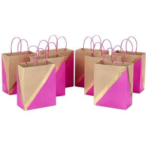 Hallmark 9″ Medium Paper Gift Bags (Pack of 8 – Blue & Kraft) for Hanukkah, Birthdays, Weddings, Father’s Day, Graduations, Baby Showers, Bridal Showers, Care Packages, May Day(Pink)