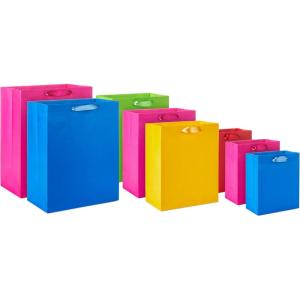 Hallmark Assorted Gift Bags (8 Bags: 3 Small 6″, 3 Medium 9″, 2 Large 13″) Solid Pink, Blue, Green, Yellow, Red(1 Count (Pack of 8))