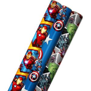 Hallmark Avengers Wrapping Paper with Cut Lines on the Reverse (3-Pack: 60 sq. ft. ttl) with Captain America, Iron Man, Black Widow, Thor and Hulk for Birthdays, Christmas, Father’s Day and More(Avengers Wrapping Paper (3-rolls))