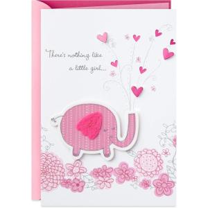 Hallmark Baby Shower Card for Girl (Pink Elephant) Welcome New Baby Girl, Congratulations