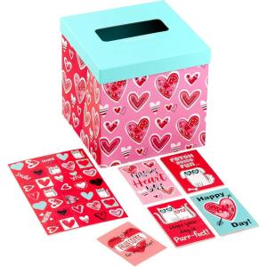 Hallmark Barbie Valentines Day Cards and Mailbox for Kids School Classroom Exchange (1 Box, 32 Valentine Cards, 1 Teacher Card)(Heart Doodles)