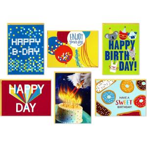 Hallmark Birthday Cards Assortment, 36 Cards with Envelopes (Cats, Lasers, Llamas, Donuts)(Cats  Lasers  Llamas  Donuts)