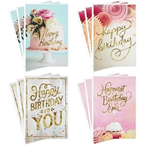 Hallmark Birthday Cards Assortment, Balloons, Cake, Flowers (12 Cards with Envelopes)(Balloons  Cake  Flowers)