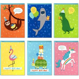 Hallmark Birthday Cards for Kids Assortment, 48 Cards with Envelopes (Dinosaurs, Sloths, Unicorns, Flamingos, Turtles, Sharks)(Dinosaurs  Sloths  Unicorns  Flamingos  Turtles  Sharks)