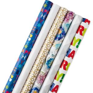 Hallmark Birthday Wrapping Paper Rolls for Graduation, Wedding, Baby Shower, Bridal Shower – Floral, White and Gold & Polka Dot Gift Wrap Paper (Set of 6 Assorted Rolls: 180 sq. ft. ttl.)