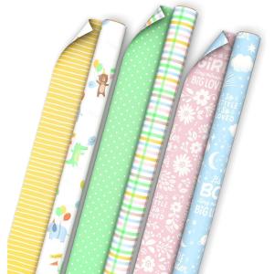 Hallmark Birthday Wrapping Paper Rolls for Wedding, Baby Shower, Easter, All Occasion – Flowers, Balloons, Pastel Plaid Gift Wrap Paper (Set of Assorted 6 Rolls: 180 sq. ft. ttl.)(Reversible Baby)