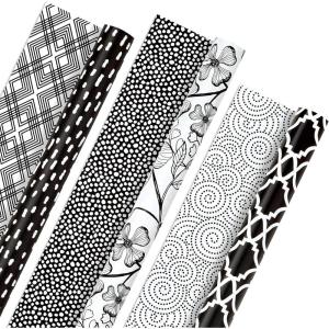 Hallmark Black and White Wrapping Paper Rolls for Graduation, Birthday, Baby Shower, Wedding, All Occasion – Floral, Polka Dots & Geometric Gift Wrap Paper (Set of 3 Reversible Rolls: 75 sq. ft. ttl.)(Wrapping Paper)