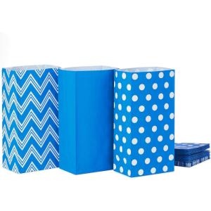 Hallmark Blue Party Favor and Wrapped Treat Bags, Assorted Designs (30 Ct., 10 Each of Chevron, White Dots, Solid) for Birthdays, Baby Showers, School Lunches, Hanukkah, Care Packages, May Day(Blue Chevron  Solid  Polka Dot)