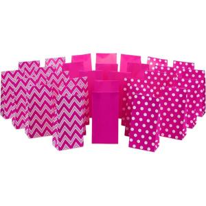 Hallmark Blue Party Favor and Wrapped Treat Bags, Assorted Designs (30 Ct., 10 Each of Chevron, White Dots, Solid) for Birthdays, Baby Showers, School Lunches, Hanukkah, Care Packages, May Day(Pink Chevron  Solid  Polka Dot)