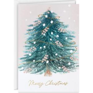 Hallmark Boho Boxed Christmas Card Assortment (16 Cards and Envelopes) Pastel Pink, Purple, Emerald Green, Dove(Christmas Joy)