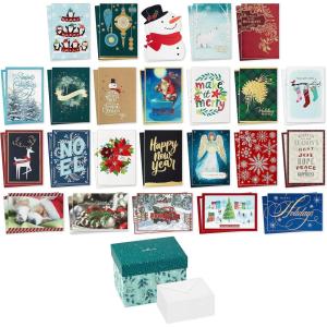 Hallmark Boxed Christmas Card Assortment with Keepsake Box (48 Cards and Envelopes) Angels, Santa, Penguins, New Year, Snowmen, Ornaments(Bulk Card Assortment Box)