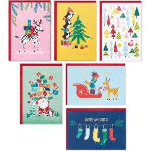 Hallmark Boxed Christmas Cards Assortment, Colorful Vintage (6 Designs, 24 Cards with Envelopes)(Merry and Bright)