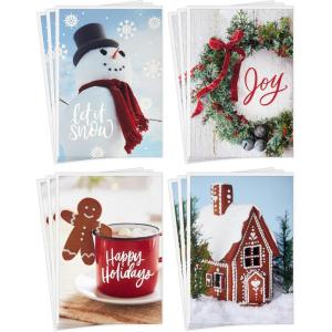 Hallmark Boxed Christmas Cards Assortment, Festive Foil (40 Cards and Envelopes)(Snowman  Wreath  Gingerbread)