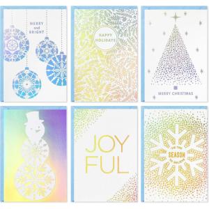 Hallmark Boxed Christmas Cards Assortment, Gold Foil Classic (6 Designs, 36 Cards with Envelopes)(Holiday Holographic Card Assortment)
