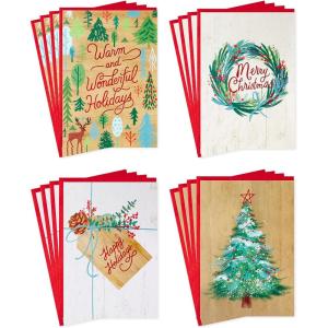 Hallmark Boxed Christmas Cards Assortment, Rustic Happy Holidays (4 Designs, 16 Cards and Envelopes)(Rustic Happy Holidays Card Assortment)