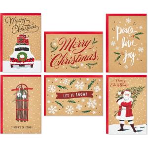Hallmark Boxed Christmas Cards Assortment, Rustic Kraft (6 Designs, 36 Cards with Envelopes)(Holiday Rustic Kraft Card Assortment)