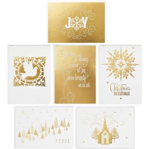 Hallmark Boxed Holiday Cards, Gold Happy Holidays (16 Cards and 17 Envelopes)(Gold Foil Icons Religious Blank Note Assortment)