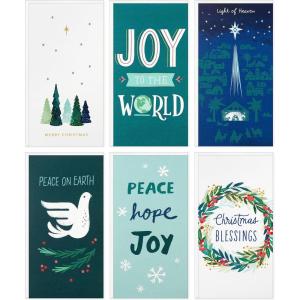 Hallmark Boxed Religious Christmas Cards Assortment, Christmas Blessings (6 Designs, 24 Cards with Envelopes)(Blue Green Peace Holiday Money Holder Assortment)