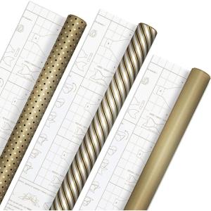 Hallmark Brown Wrapping Paper with DIY Bow Templates on Reverse (3-Pack: 75 sq. ft. ttl – Black, White, Brown) for Birthdays, Weddings, Baby Showers, Christmas, Hanukkah, Arts and Crafts