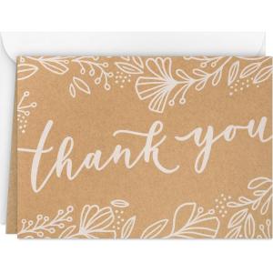 Hallmark Bulk Kraft Thank You Notes (100 Blank Cards with Envelopes) for Weddings, Engagement Parties, Bridal Showers