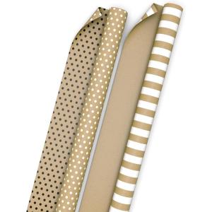 Hallmark Bulk Kraft Wrapping Paper with Cut Lines (2 Rolls: 160 sq. ft. ttl) White and Brown for Christmas, Hanukkah, Baby Showers, Weddings, Birthdays, Valentines Day, Arts & Crafts, Banners(Polka Dots and Stripes)