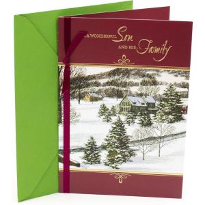 Hallmark Christmas Card for Mom and Dad (Red Foil Tree)(Snowy Houses)