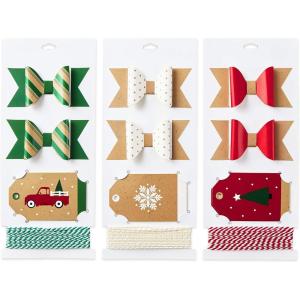 Hallmark Christmas Gift Wrap Accessories Kit (Decorative Trim and Gift Tags with String) Natural Snowflakes, Reindeer, Red and White(Red  Green  and Kraft)