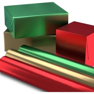Hallmark Christmas Wrapping Paper Rolls – Solid Red, Green, Gold Metallic Foil Gift Wrap Paper (Set of 3 Rolls: 60 sq. ft. ttl.) for Holiday Parties, Hanukkah, Winter Weddings(Metallic Red  Green  Gold)