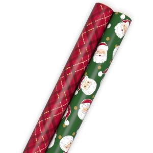 Hallmark Christmas Wrapping Paper Rolls – Solid Red, Green, Gold Metallic Foil Gift Wrap Paper (Set of 3 Rolls: 60 sq. ft. ttl.) for Holiday Parties, Hanukkah, Winter Weddings(Santa  Red Plaid)