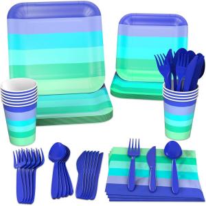 Hallmark Crayola Hallmark Color Pop Green and Blue Party Supplies (12 Dinner Plates, 12 Dessert Plates, 12 Paper Cups, 24 Napkins, 12 Sets of Plastic Cutlery) for Birthdays, Baby Showers, Father’s Day(Indigo  Aquamarine Blue  Sea Green  Teal)