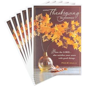 Hallmark Dayspring Pack of Religious Thanksgiving Cards, Give Thanks (10 Cards with Envelopes), 799THJ1069(Thanksgiving Blessings  6 Cards)