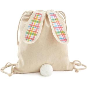Hallmark Easter Bunny Canvas Reusable Gift Bag with Drawstring (Spring Plaid) for Easter Egg Hunt