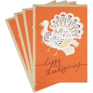 Hallmark Elegant Thanksgiving Cards (4 Cards with Envelopes, Single Design) Turkey(Turkey)