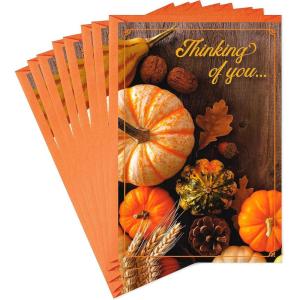 Hallmark Fall Thinking of You Cards (8 Cards with Envelopes) Pumpkins and Leaves(Autumn Pumpkins and Leaves)