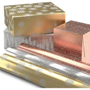 Hallmark Foil Wrapping Paper with Cut Lines on Reverse (3 Rolls: 60 Sq. Ft. Ttl) Rose Gold, Silver Trees, Gold Snowflakes for Winter Weddings, Graduations, Valentine’s Day(Rose Gold  Silver  Gold)