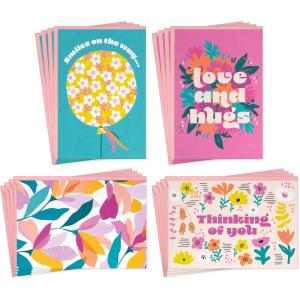 Hallmark Get Well and Thinking of You Card Assortment (16 Cards with Envelopes) Modern Flowers, Pink, Teal, Yellow