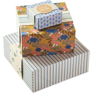Hallmark Gift Boxes 3-Pack Assorted Sizes (Flowers and Stripes) for Birthdays, Bridal Showers, Mother’s Day, Best Friends, Gifts for Her, Wrapped Treats and Cookies(Blue  yellow)