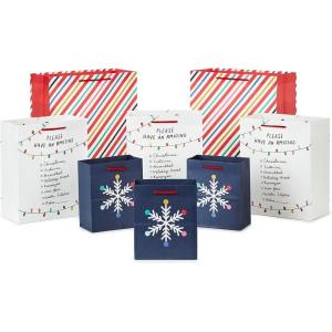 Hallmark Good Mail Holiday Gift Bag Assortment (8 Bags; 3 Small 6″, 3 Medium 9″, 2 Large 13″) Snowflake, Rainbow Stripes, Holiday Checklist for Christmas, Festivus, Hanukkah, Kwanzaa, Winter Solstice