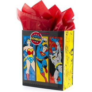 Hallmark Justice League Wrapping Paper Bundle with Cut Lines on Reverse (3 Rolls – 60 sq. ft. ttl) Wonder Woman, Batman, Superman, Flash, Green Lantern(Large Justice League Gift Bag)