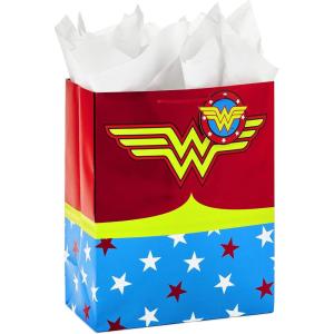 Hallmark Justice League Wrapping Paper Bundle with Cut Lines on Reverse (3 Rolls – 60 sq. ft. ttl) Wonder Woman, Batman, Superman, Flash, Green Lantern(Large Wonder Woman Gift Bag)