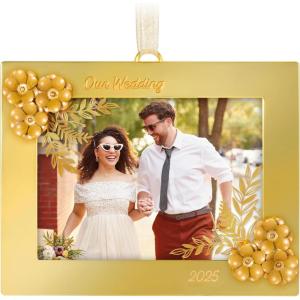 Hallmark Keepsake Christmas Ornament 2024, Just Married Photo Frame, Porcelain, Wedding Gift for Couple(2025 Wedding Frame)