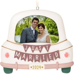 Hallmark Keepsake Christmas Ornament 2024, Just Married Photo Frame, Porcelain, Wedding Gift for Couple(Just Married Photo Frame)