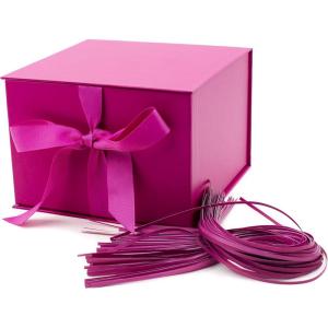 Hallmark Medium Gift Box with Lid and Shredded Paper Fill (Grey White 7 inch Box) for Weddings, Bridal Showers, Graduations, Birthdays, Bridesmaids Gifts, All Occasion(Hot Pink)
