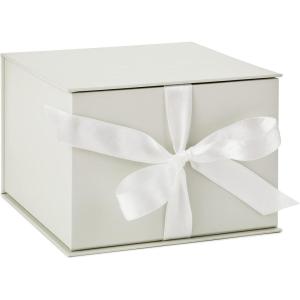 Hallmark Medium Gift Box with Lid and Shredded Paper Fill (Grey White 7 inch Box) for Weddings, Bridal Showers, Graduations, Birthdays, Bridesmaids Gifts, All Occasion(White)