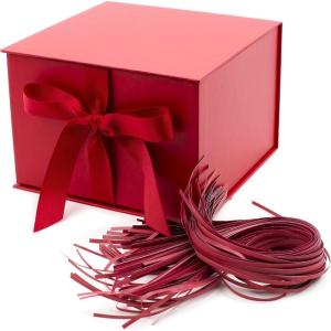 Hallmark Medium Gift Box with Lid and Shredded Paper Fill (Grey White 7 inch Box) for Weddings, Bridal Showers, Graduations, Birthdays, Bridesmaids Gifts, All Occasion(Red)